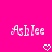Pixelated text 'Ashlee' in white with pink outline on bright pink background, two heart symbols below.