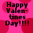 Pixelated text reads 'Happy Valentines Day!!!!' over a pink background with red heart shapes.