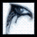 A pixelated dark blue and gray abstract shape resembling a stylized eye or crescent on a light background with subtle gradient.
