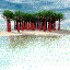 identical pixelated tree icons on a light blue background with subtle cloud patterns