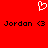 Red background with white pixelated heart symbol above two identical black text lines reading "Jordan <3".