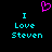 Pixelated cyan text "I Love Steven" appears twice on a black background with a pink heart symbol above the left instance.