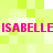 Pixelated pink text "ISABELLE" repeated twice on a green and white checkered background with no visible motion.