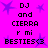 Pixelated text on a bright pink background with purple star shapes, displaying 'DJ and CIERRA r mi BESTIES<3' in two identical vertical