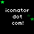 Pixelated green stars orbit around white text reading 'iconator dot com!' on a black background.