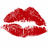 Red lips with white teeth in a kissing pose, displayed across three on a white and gray background