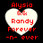 Four identical heart-shaped icons with red text on a black background, each displaying 'Alysia && Randy Forever -n- ever' in pixelated font.