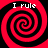 Four identical red and black spiral patterns arranged in a with white text "I rule" above each spiral on a solid background
