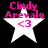 Four identical pixelated images of a white star with pink text 'Cindy Arevalo' above and '<3' below on black background.