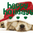 A dog wearing a red Santa hat with green text and hearts, showing animation changes in text and heart positions.