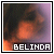 Pixelated square image with dark outer edges, central orange glow, and purple gradient background, featuring white text 'BELINDA' at bottom.