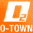 A 48x48 pixel animated contact sheet showing two frames of an AOL Instant Messenger buddy icon: left frame features a stylized orange and white 'O-TOWN' logo, right frame shows a group photo of six people under a tree on grass with a blue sky background.