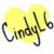 Yellow heart-shaped background with black cursive text reading "CindyLb" in a stylized font, displayed