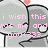 Pixelated character with gray body and pink blush on cheeks, displaying text in light purple font.