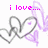 Pixelated pink text and overlapping heart outlines with purple accents on white background, animated with text changes.