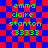Green text on red and blue checkered background with subtle overlay in some frames