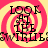 A static image with four identical showing a pink and yellow spiral background overlaid with black text reading "LOOK AT THE SWIRLIES" in blocky, pixelated letters