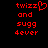 Red pixelated text on black background with a heart symbol replacing the 'o' in twizz, displayed as two identical side-by-side