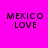Four identical pixelated text displays reading "MEXICO LOVE" on a bright pink background with purple horizontal bars shifting position across frames.