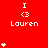 Red background with repeated white text 'I <3 Lauren' and star symbols in a pattern, some stars animate vertically