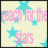 Pixelated icon with two distinct backgrounds: left side has light yellow background with cyan stars and pink text reading "reach for the"; right side has mint green background with faint white dots and pink text reading "the sky might fall.".