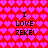 Red background with repeating pink heart pattern, black text "I LOVE ZEKE!" in four identical quadrants.