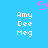 Pixelated blue background with white text listing names and a pink heart symbol above.