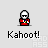 Pixelated character in red outfit with white helmet holding multicolored object, text "Kahoot!" below on light gray background.