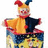 A pixelated clown figure in a box with red, blue, and yellow colors on a white background.
