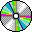 Four circular pixelated icons with segmented color patterns, each featuring a central white circle surrounded by gray checkered and solid sections in cyan, green, yellow, purple, blue, and black.