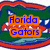 Two side-by-side pixelated images of a green alligator head with red accents, displaying reversed text colors between the