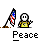 Animated contact sheet of a pixel art buddy icon showing a stick figure with an American flag, cycling through multiple frames with subtle pose changes and motion effects.
