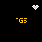 Black background with four yellow "TGS" text blocks, white pixelated heart, and white pixelated starburst shapes at top corners and center.