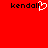 Red background with black text 'kendall' on left and right, left text has white heart-shaped pixel replacement for 'l'.