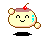 Pixelated character with cherry-topped dessert head, smiling face, and blue tears, shown in two states with arm position change.