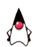 A pixelated character with a black cone-shaped hat, pink circular eyes, and white body performs sequential hand gestures against gray background.