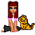 Pixel art buddy icon featuring a red-haired female character with cat ears and a tiger, alongside green text reading "Original Icons .com" on a dark background.