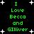 Green pixelated text reads "I Love Becca and GILLiver" on black background with white stars, two identical copies side-by-side, some stars flicker between frames.