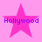 Four pink star icons with purple 'Hollywood' text on a light pink background, each star slightly different in size and position.