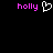 Pixelated text 'holly' in pink appears on both sides of a white heart symbol against black background.