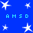 Blue background with white star shapes and cyan text reading 'AMSD' repeated twice horizontally.