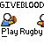 Pixelated character with white head and blue/red torso holding brown rugby ball, repeated in with text "Play Rugby" below each