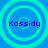 Four identical circular cyan rings on a blue background with the text 'Kassidy' in dark blue pixelated font centered within each ring.