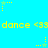 Yellow text and star animations on a bright blue background with repeated 'dance' phrases.