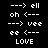 Pixel art animation of white text and arrows on black background cycling through repeated patterns with 'LOVE' at bottom.