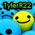 Yellow smiley face icon with green text 'TylerR22' on blue background with black dots.