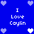 Blue background with white and light purple pixelated hearts surrounding text reading "I Love Caylin" in four quadrants.