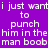 Purple background with white pixelated text repeating 'i just wanti to punch him in the man boob' across two , each containing a pink star-like symbol