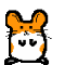 pixelated hamster-like characters in orange and white with black outlines, showing various poses including standing, sitting, and side views