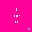 A bright pink background displays repeated white text "i luv u" with cyan symbols changing across three of identical layouts